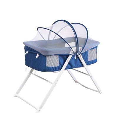 Collapsible metal crib with linen fabric 9792