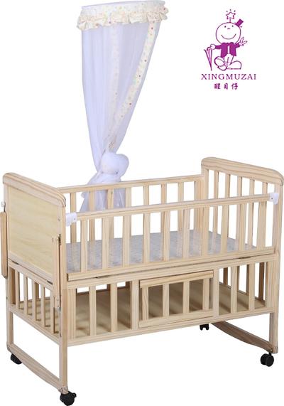 Adjustable baby wood bed with wheel 5455