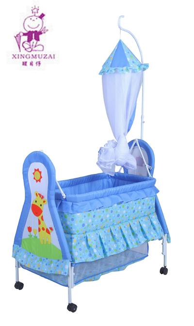 Moveable blue metal baby cribs, baby bed with mosquito net 9794